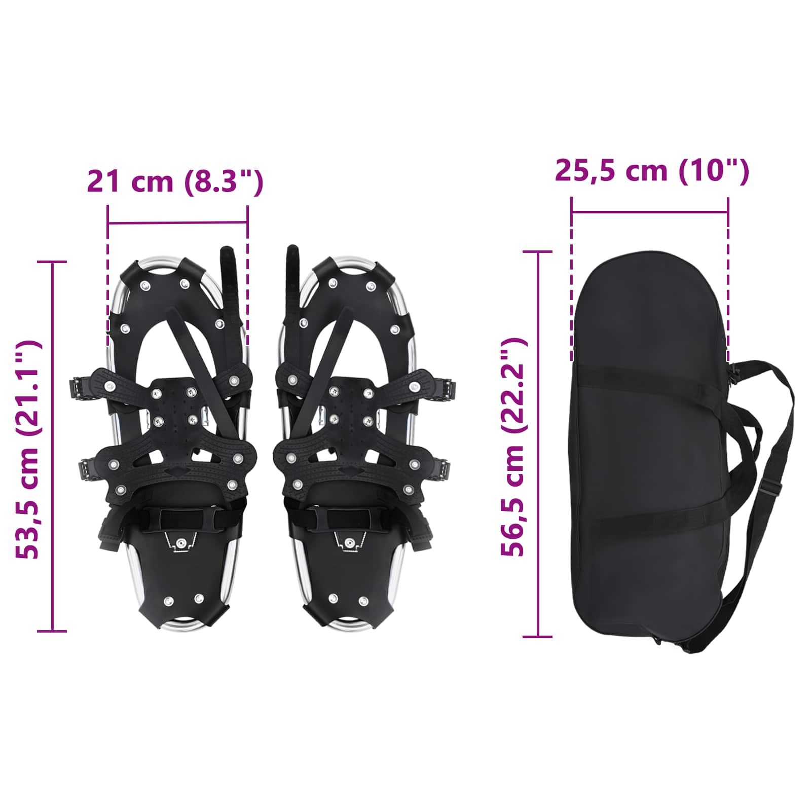 vidaXL 3 w 1 Rakiety śnieżne Srebrny i czarny 53,5 x 21 cm