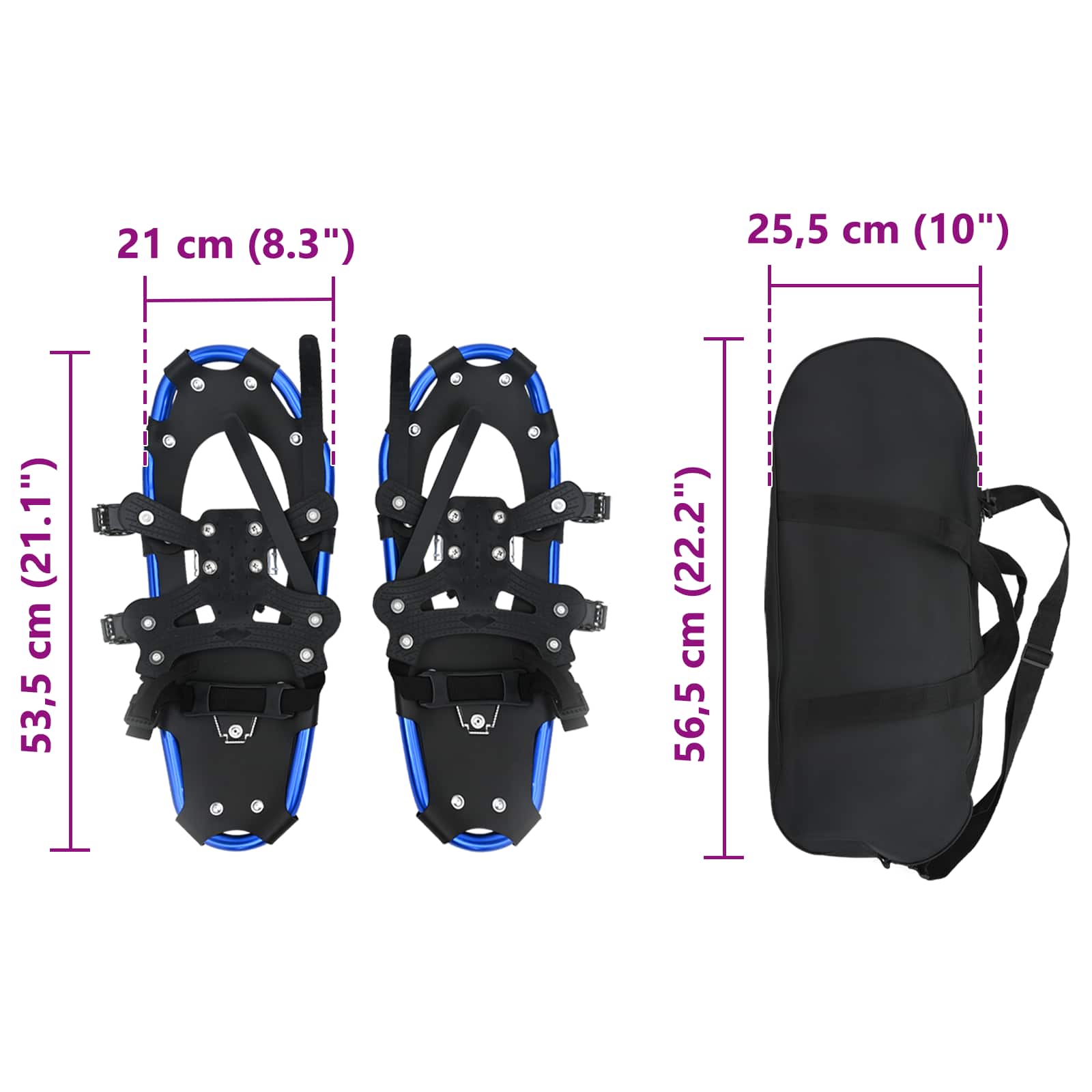 vidaXL 3 w 1 Rakiety śnieżne Niebieski i Czarny 53,5 x 21 cm