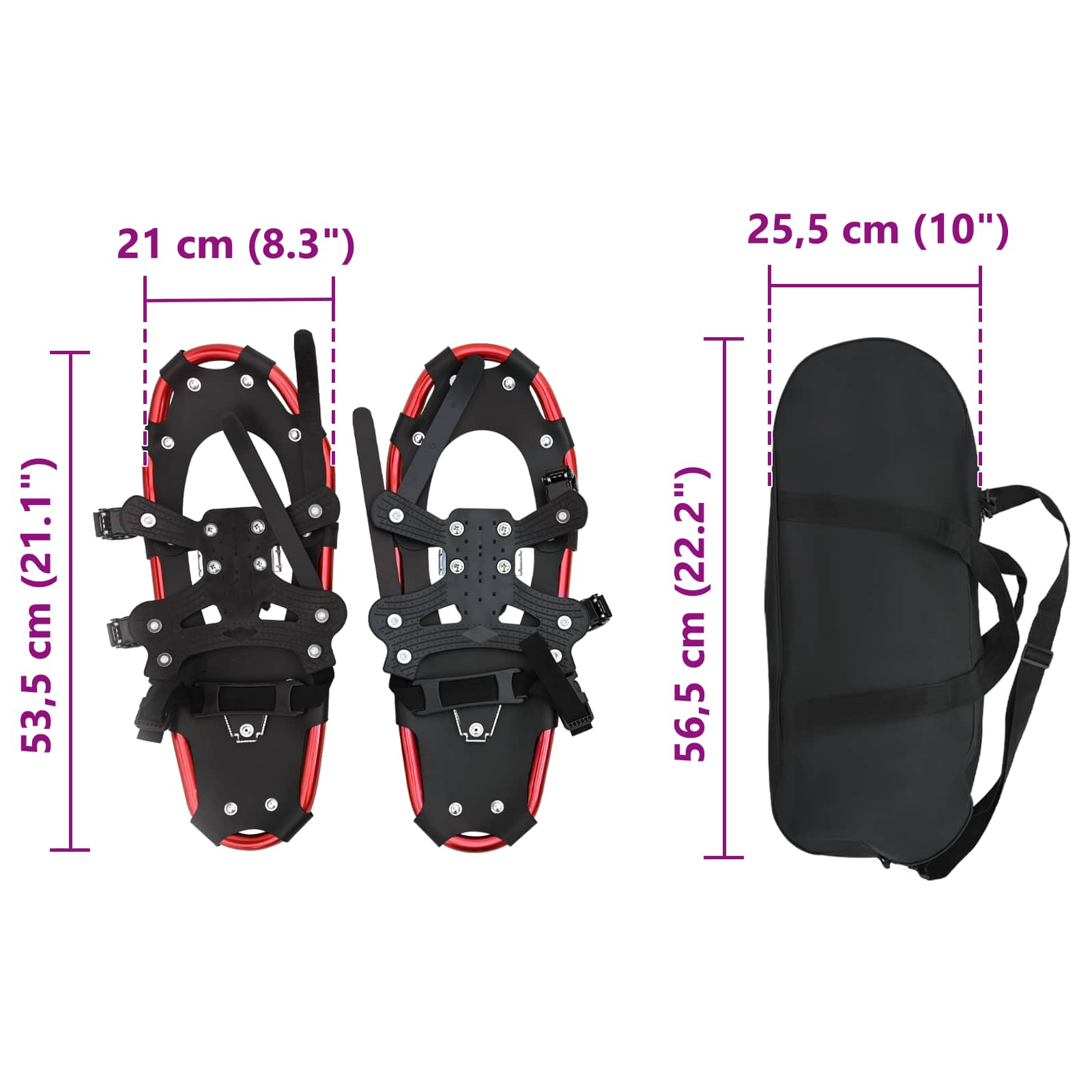vidaXL 3 w 1 Rakiety śnieżne Czerwony i Czarny 53,5 x 21 cm