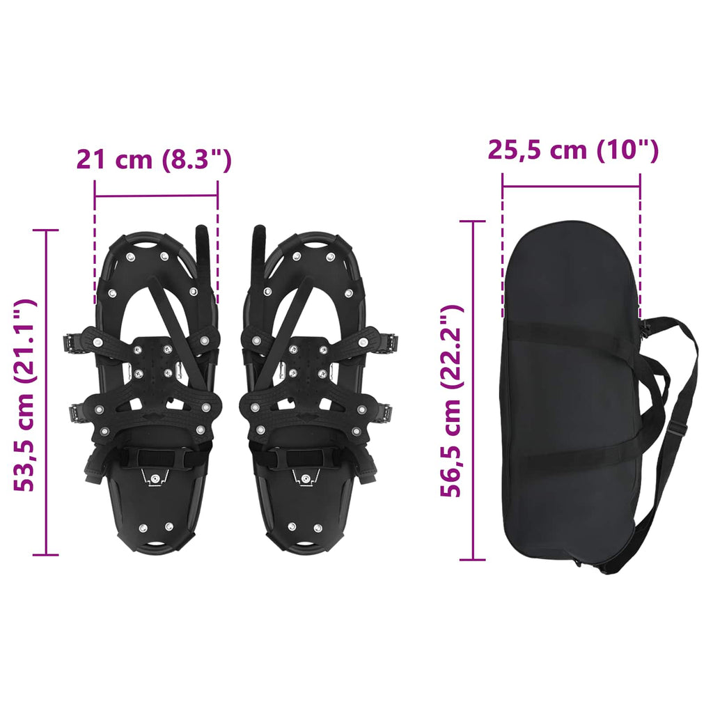 vidaXL 3 w 1 Rakiety śnieżne Czarny 53,5 x 21 cm Aluminium i HDPE