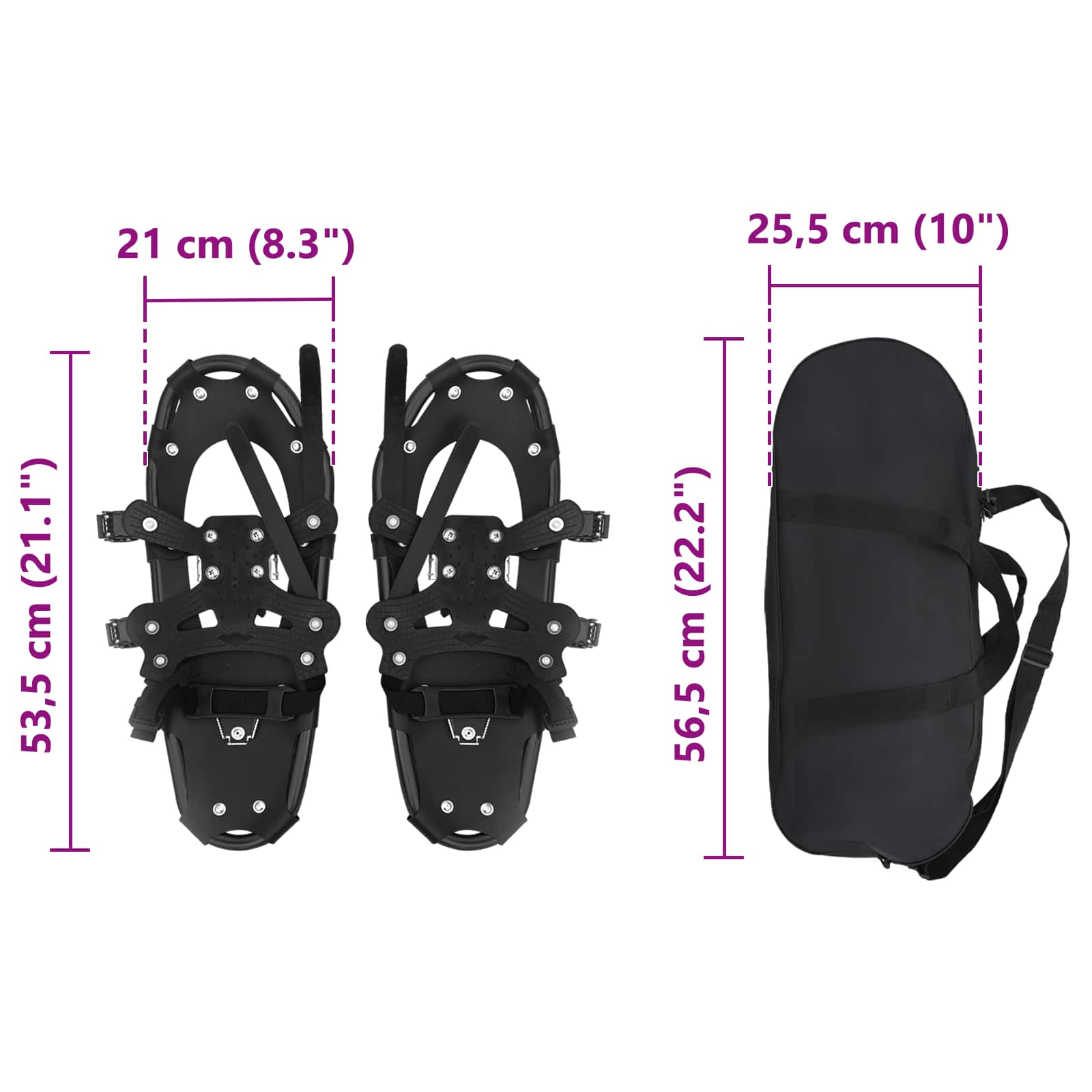 vidaXL 3 w 1 Rakiety śnieżne Czarny 53,5 x 21 cm Aluminium i HDPE