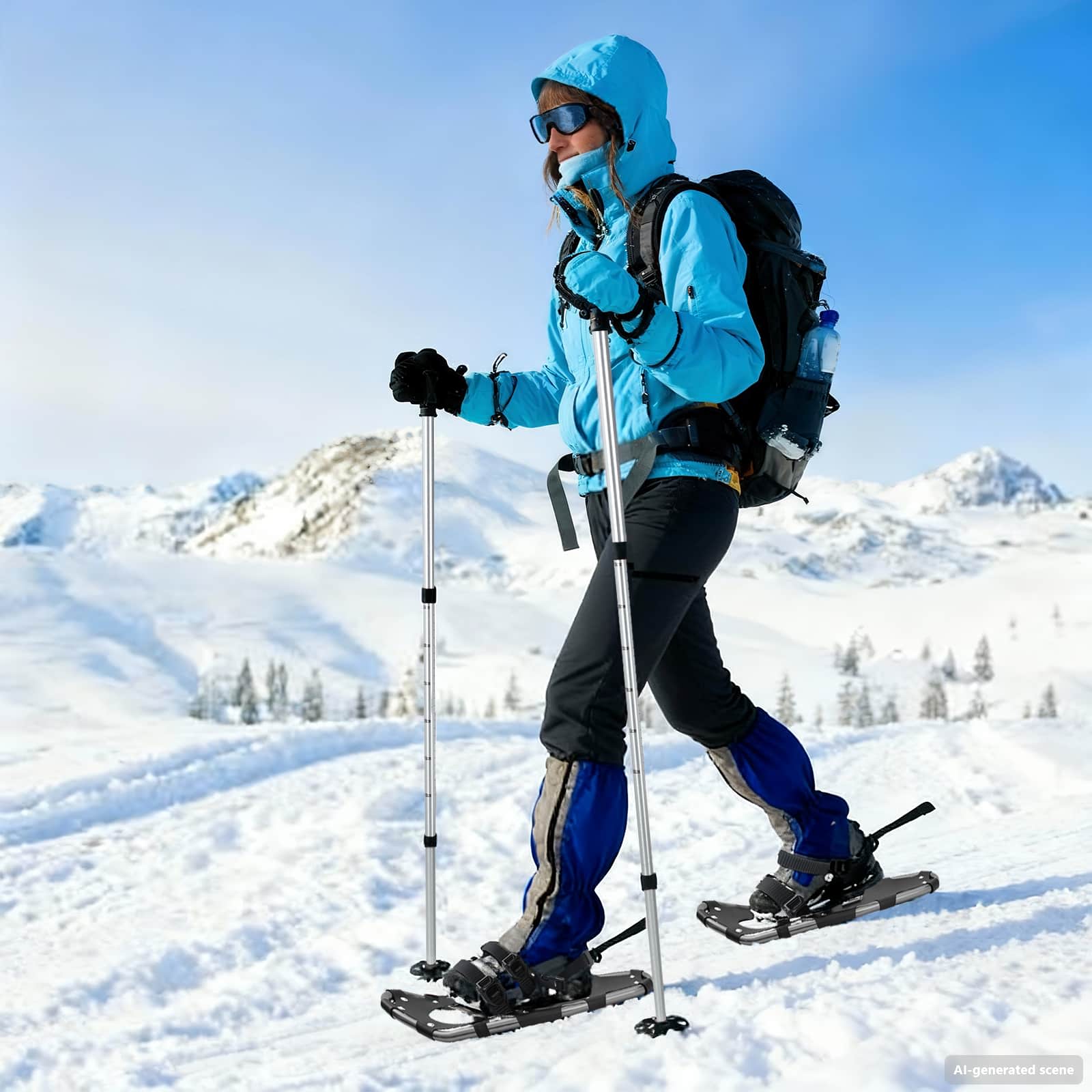 vidaXL Rakiety śnieżne 3 w 1 z kijami trekkingowymi Srebrny i czarny