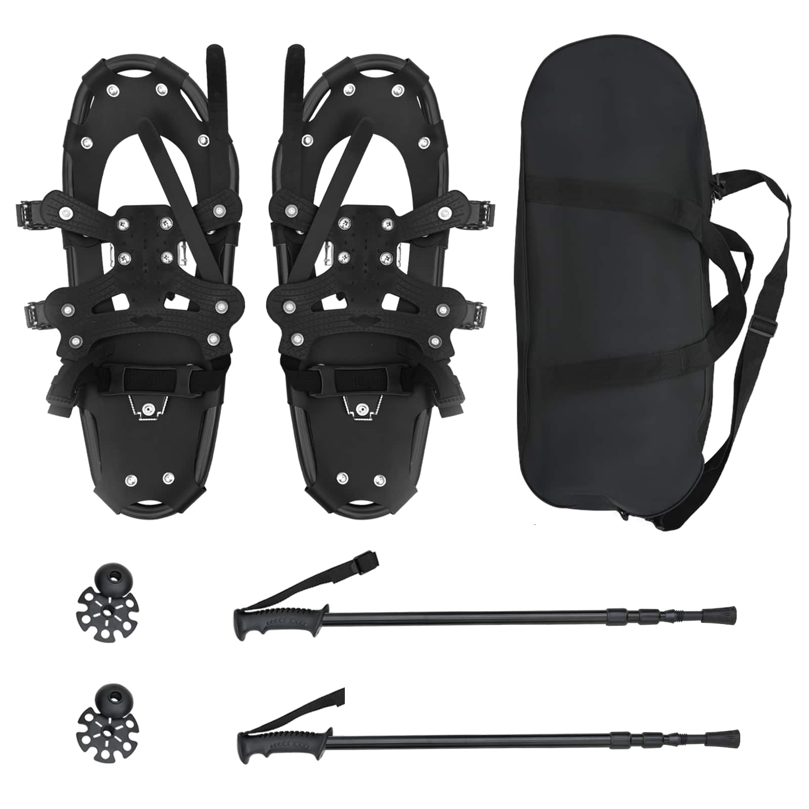 vidaXL Rakiety śnieżne 3 w 1 z kijami trekkingowymi Czarny 53 x 21 cm