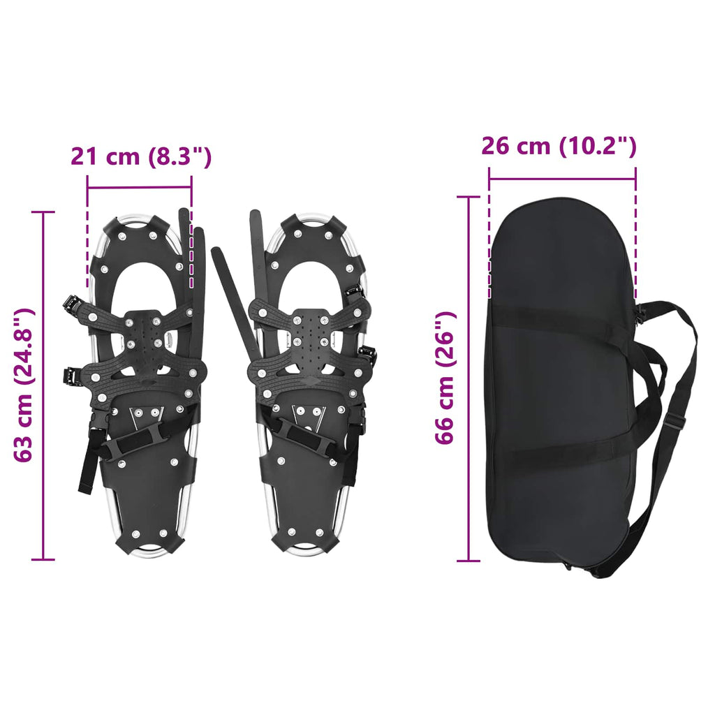 vidaXL 3 w 1 Rakiety śnieżne Srebrny i czarny 63 x 21 cm