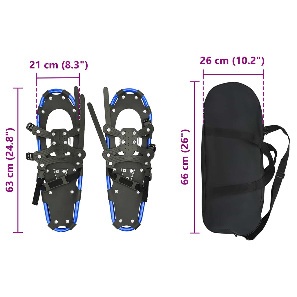 vidaXL 3 w 1 Rakiety śnieżne Niebieski i Czarny 63 x 21 cm
