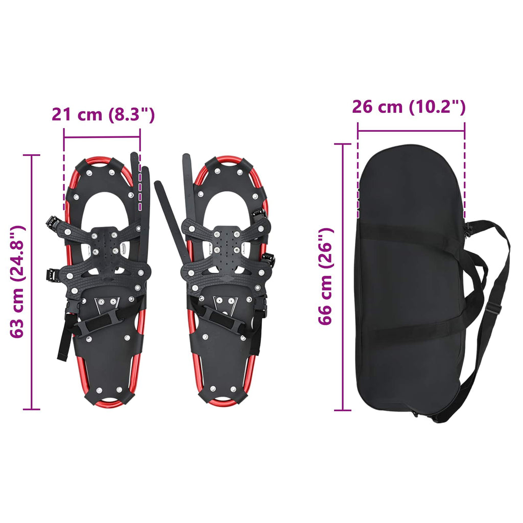 vidaXL 3 w 1 Rakiety śnieżne Czerwony i Czarny 63 x 21 cm