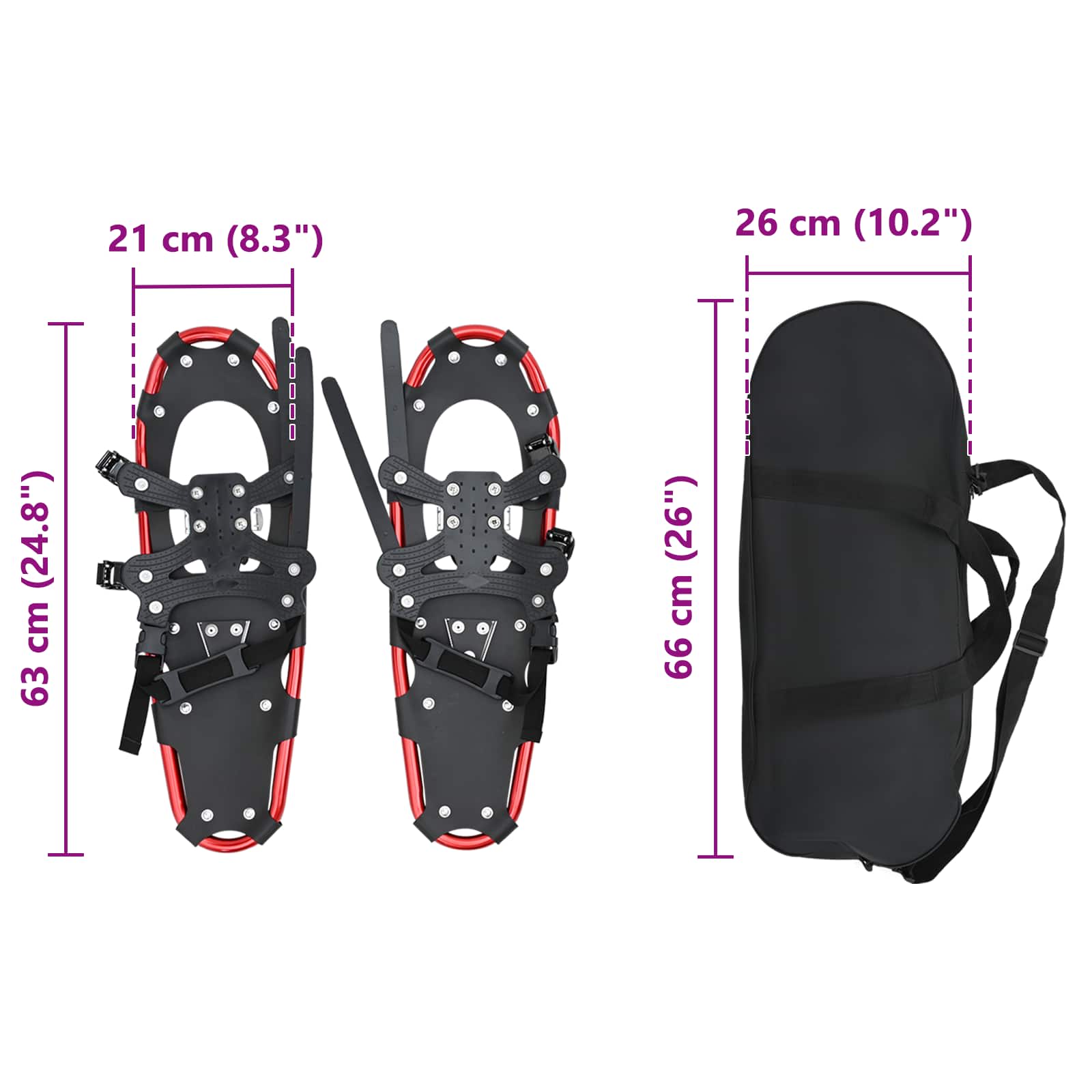 vidaXL 3 w 1 Rakiety śnieżne Czerwony i Czarny 63 x 21 cm