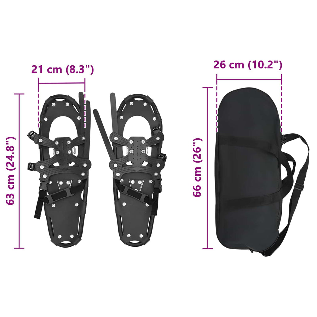 vidaXL 3 w 1 Rakiety śnieżne Czarny 63 x 21 cm Aluminium i HDPE