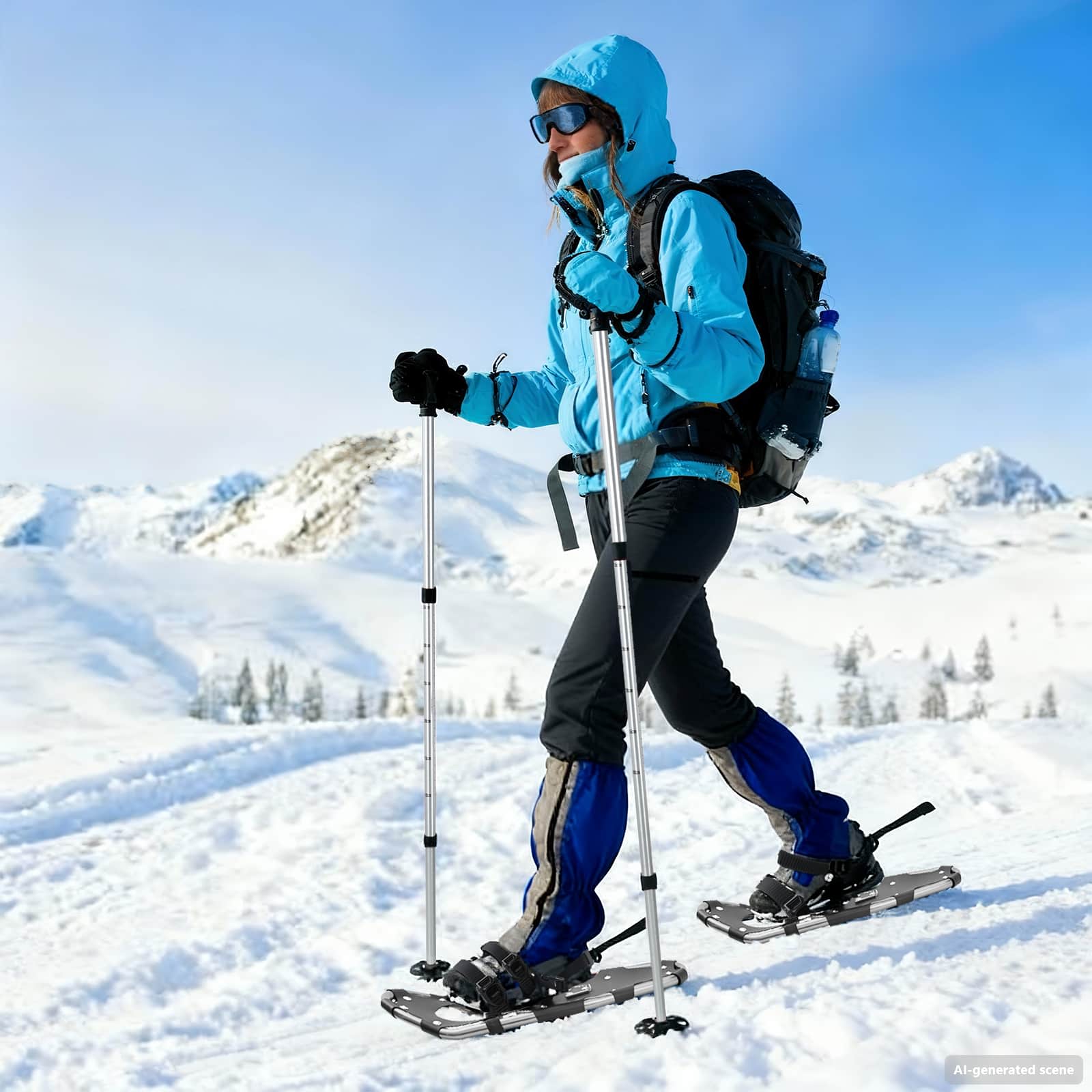 vidaXL Rakiety śnieżne 3 w 1 z kijami trekkingowymi Srebrny i czarny