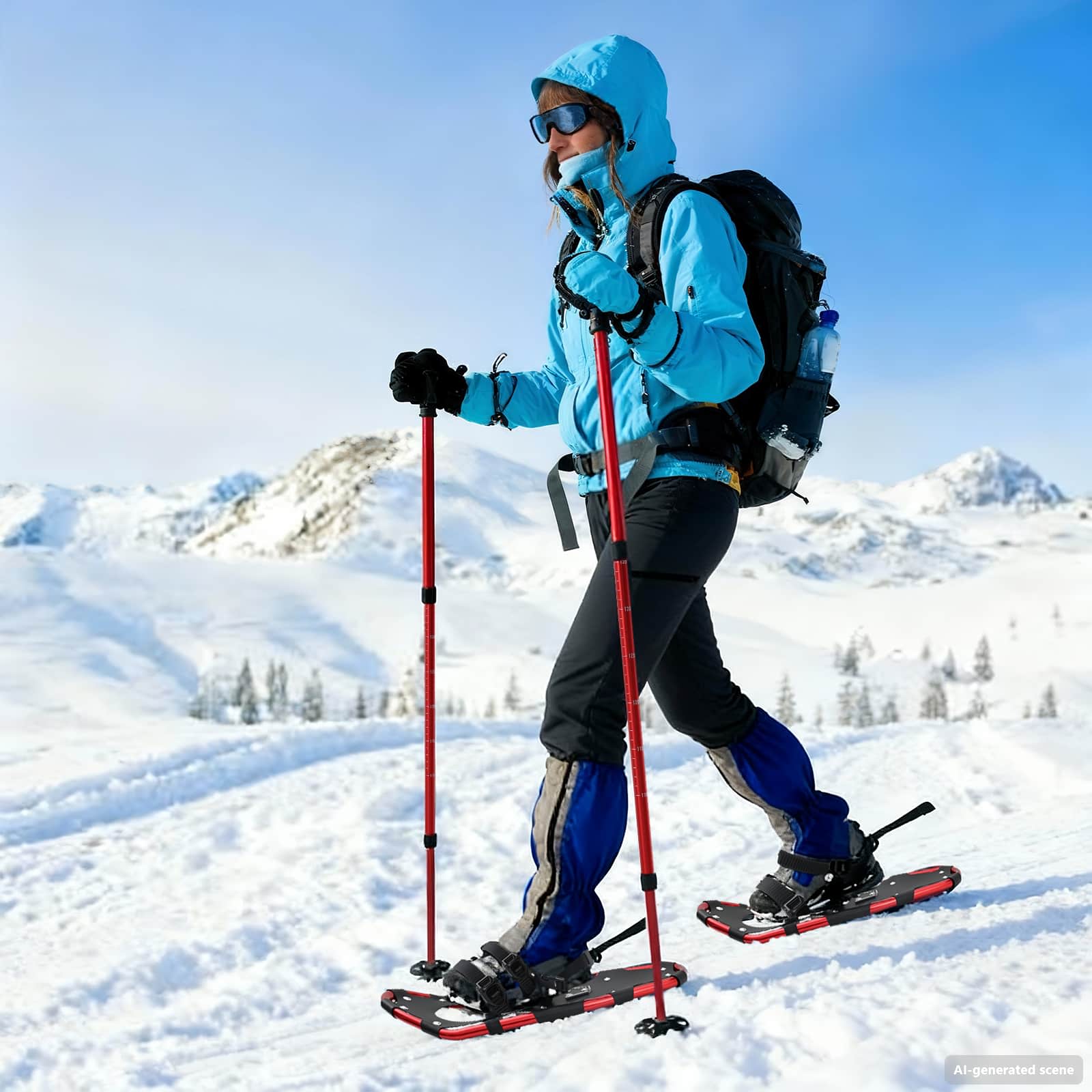 vidaXL Rakiety śnieżne 3 w 1 z kijami trekkingowymi Czerwony i Czarny