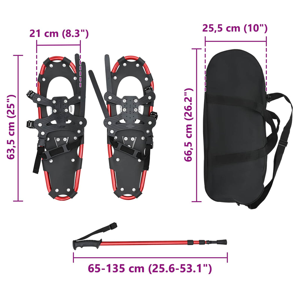 vidaXL Rakiety śnieżne 3 w 1 z kijami trekkingowymi Czerwony i Czarny