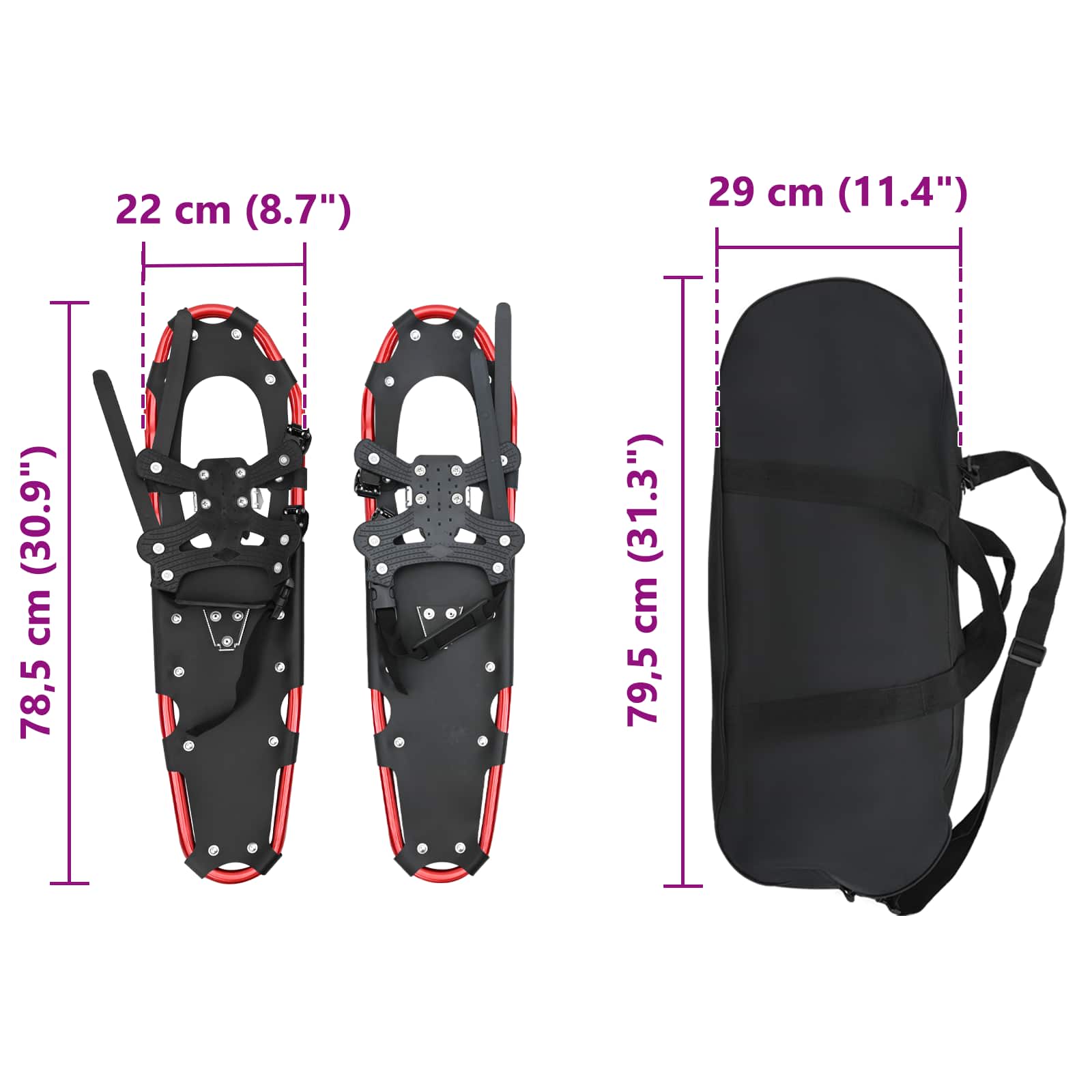 vidaXL 3 w 1 Rakiety śnieżne Czerwony i Czarny 78,5 x 22 cm