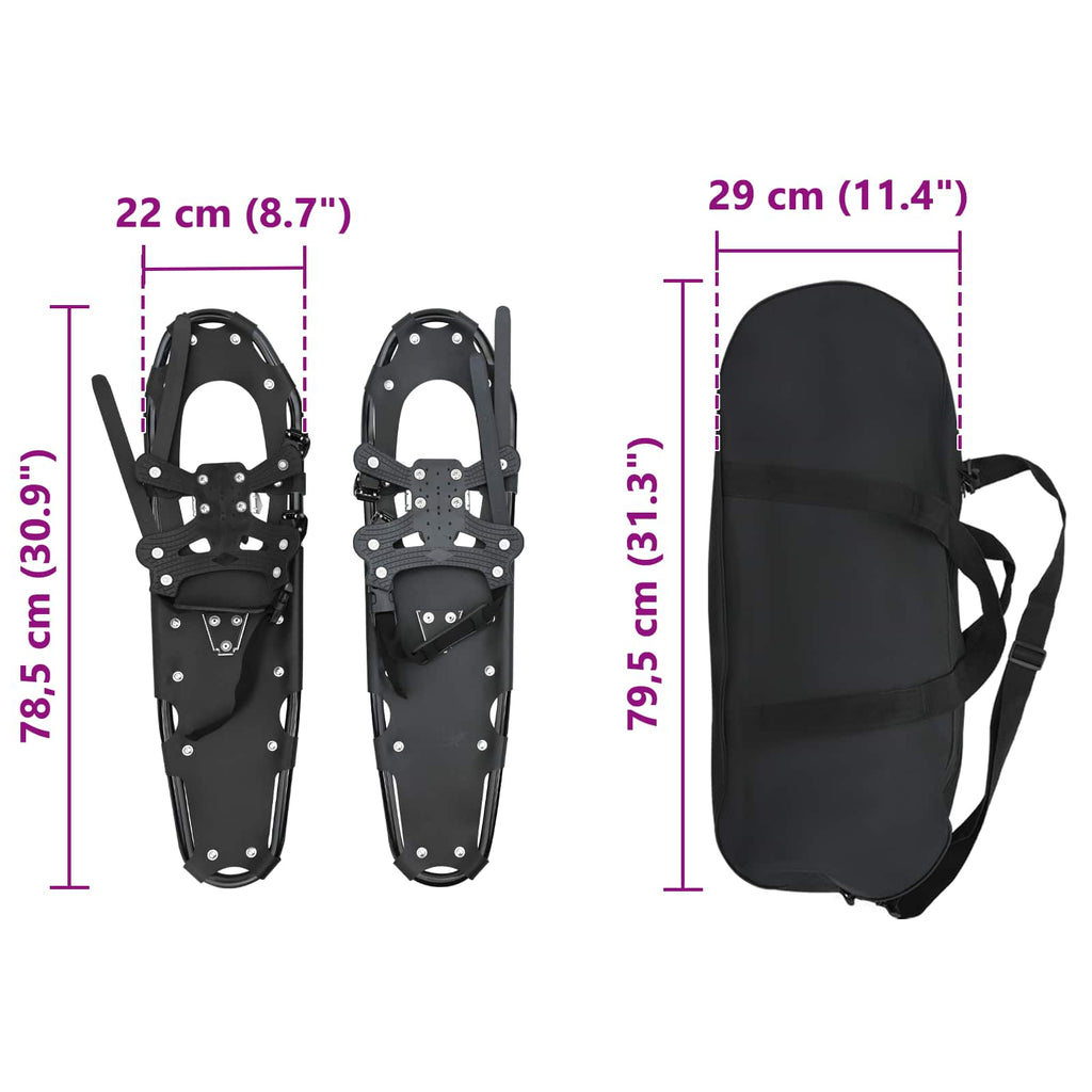 vidaXL 3 w 1 Rakiety śnieżne Czarny 78,5 x 22 cm Aluminium i HDPE