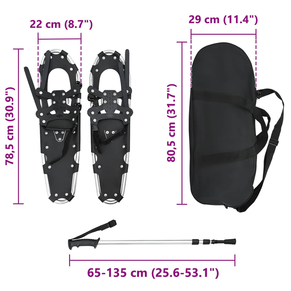vidaXL Rakiety śnieżne 3 w 1 z kijami trekkingowymi Srebrny i czarny
