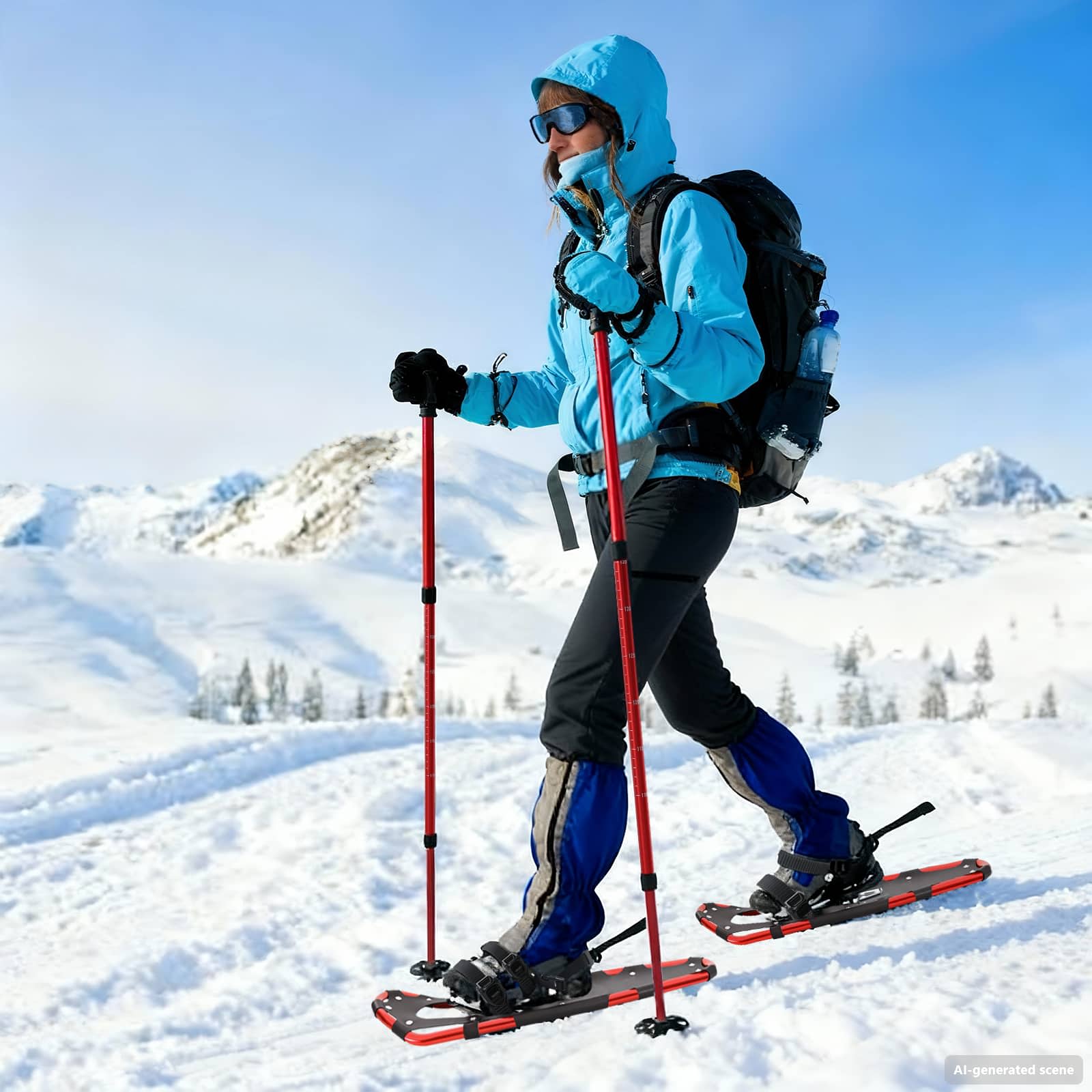 vidaXL Rakiety śnieżne 3 w 1 z kijami trekkingowymi Czerwony i Czarny