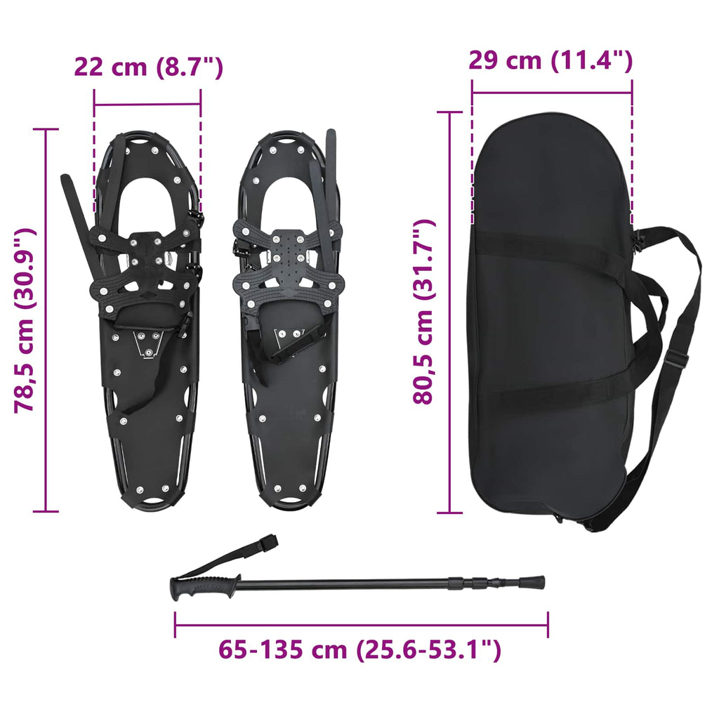 vidaXL Rakiety śnieżne 3 w 1 z kijami trekkingowymi Czarny