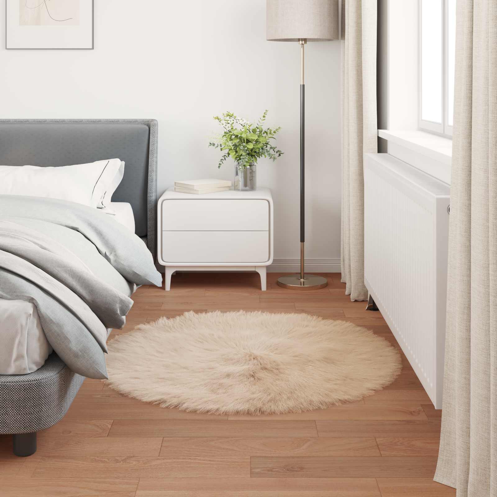 vidaXL Dywan z sztucznej owczej skóry TAFALLA Beżowy Ø 80 cm Poliester