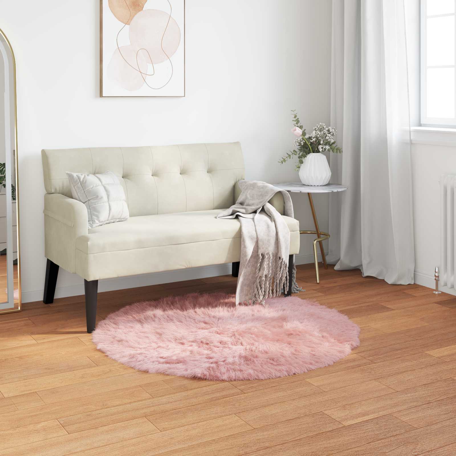 vidaXL Dywan z sztucznej owczej skóry TAFALLA różowy Ø 80 cm Poliester