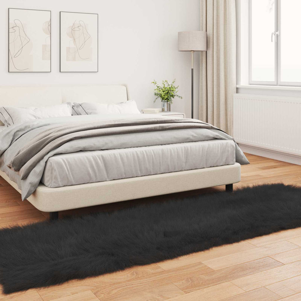 vidaXL Dywan z sztucznej owczej skóry TAFALLA Czarny 80 x 250 cm