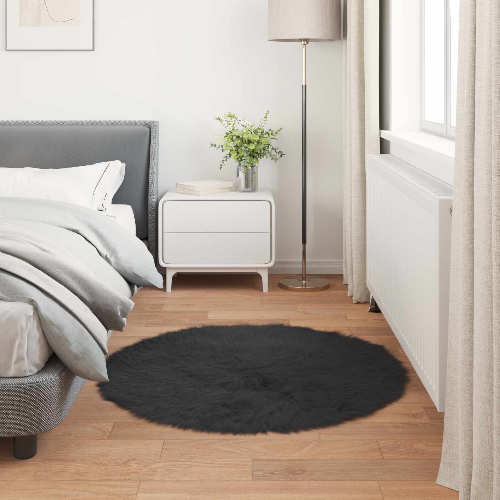 vidaXL Dywan z sztucznej owczej skóry TAFALLA Czarny Ø 80 cm Poliester