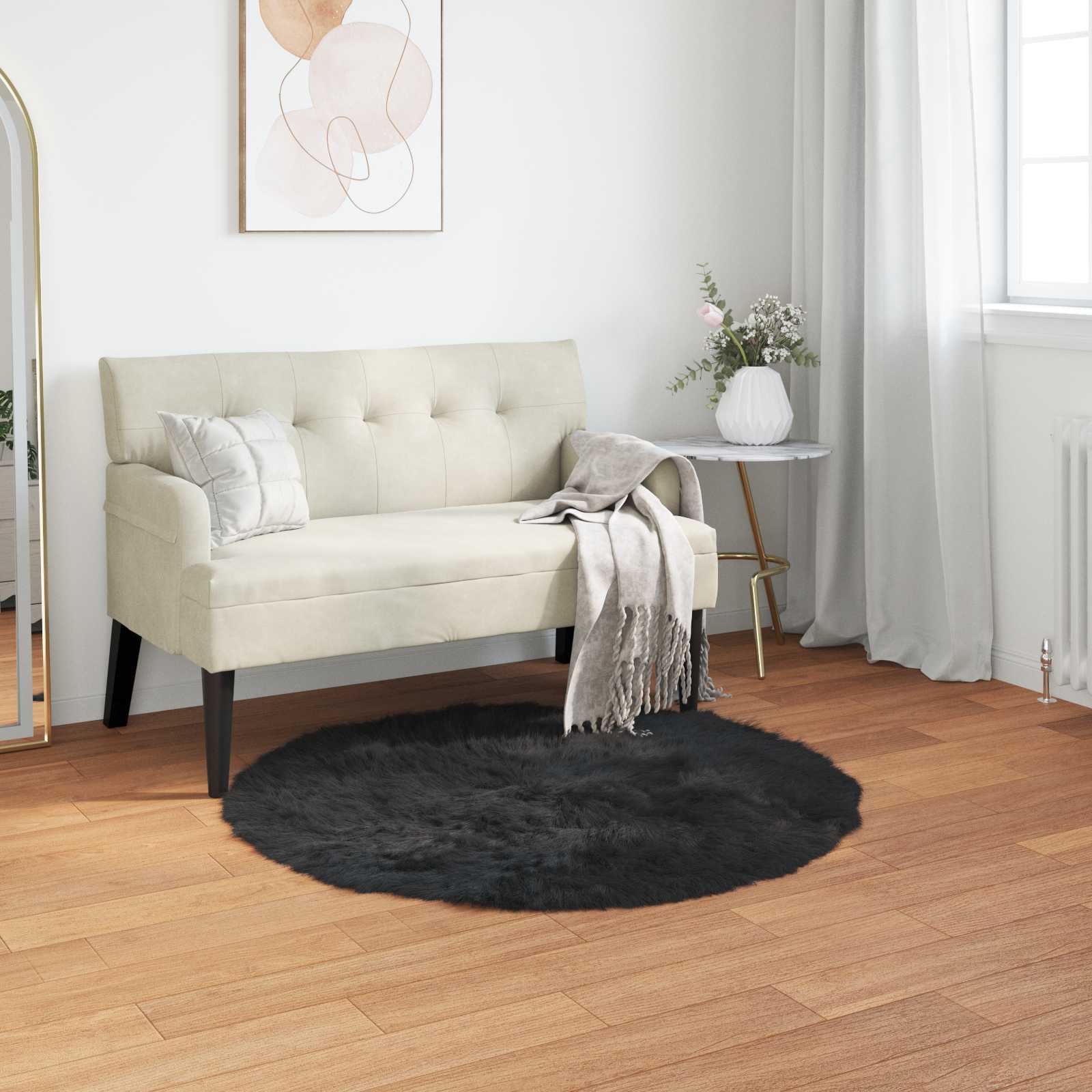 vidaXL Dywan z sztucznej owczej skóry TAFALLA Czarny Ø 120 cm
