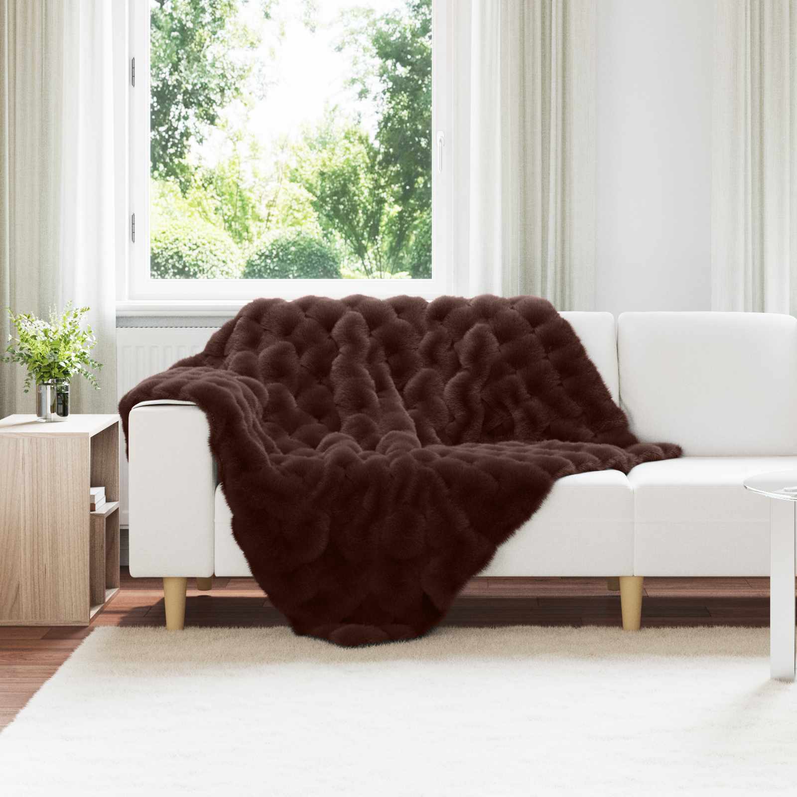 vidaXL Koc antypoślizgowy z sztucznego futra królika Olite 4 pcs Camel