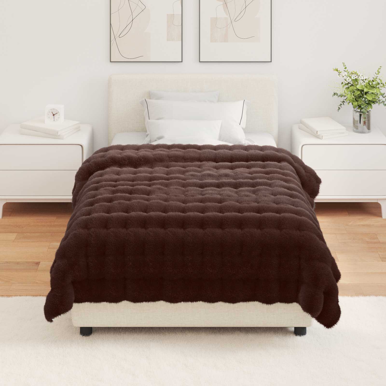 vidaXL Koc antypoślizgowy z sztucznego futra królika Olite 4 pcs Camel