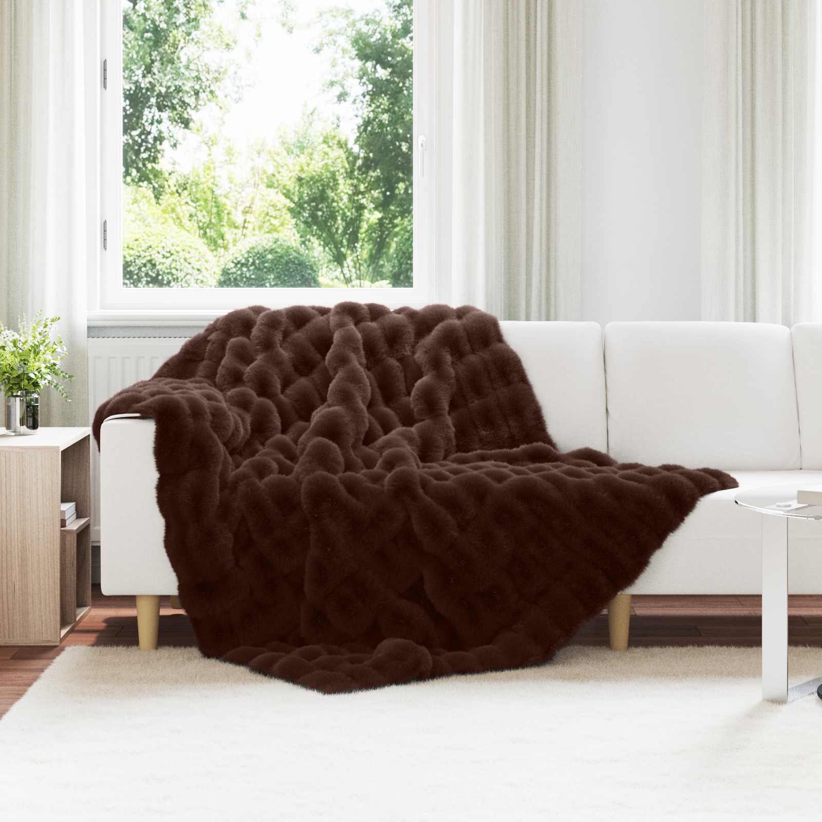 vidaXL Koc antypoślizgowy z sztucznego futra królika Olite 4 pcs Camel
