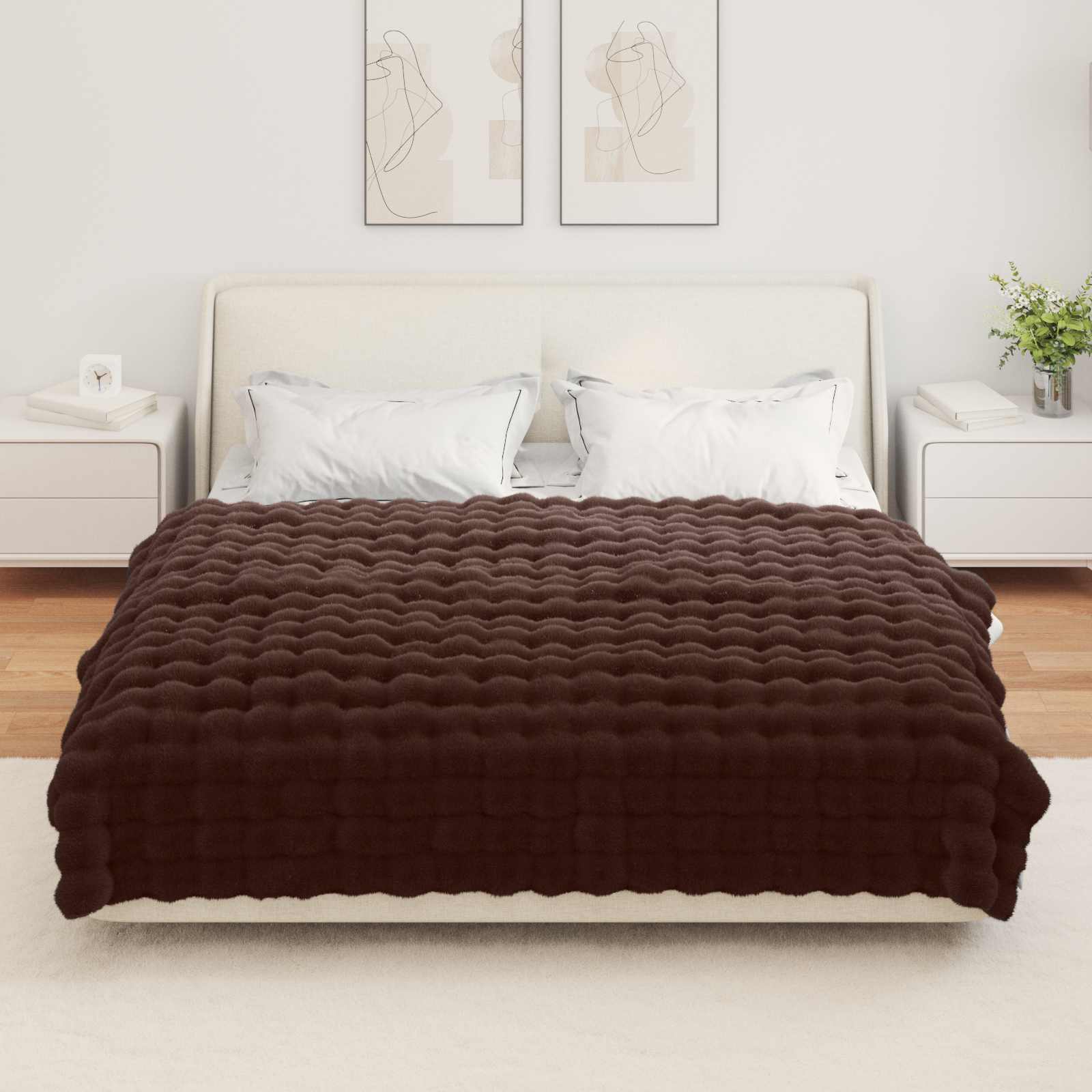 vidaXL Koc antypoślizgowy z sztucznego futra królika Olite 4 pcs Camel