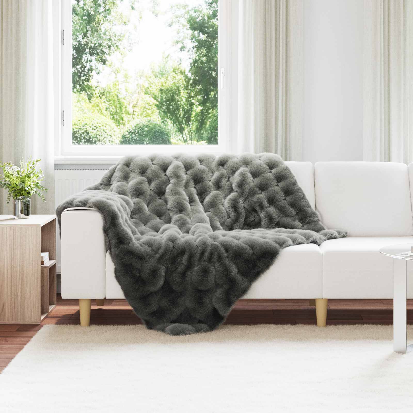 vidaXL Koc antypoślizgowy z sztucznego futra królika Olite 4 pcs