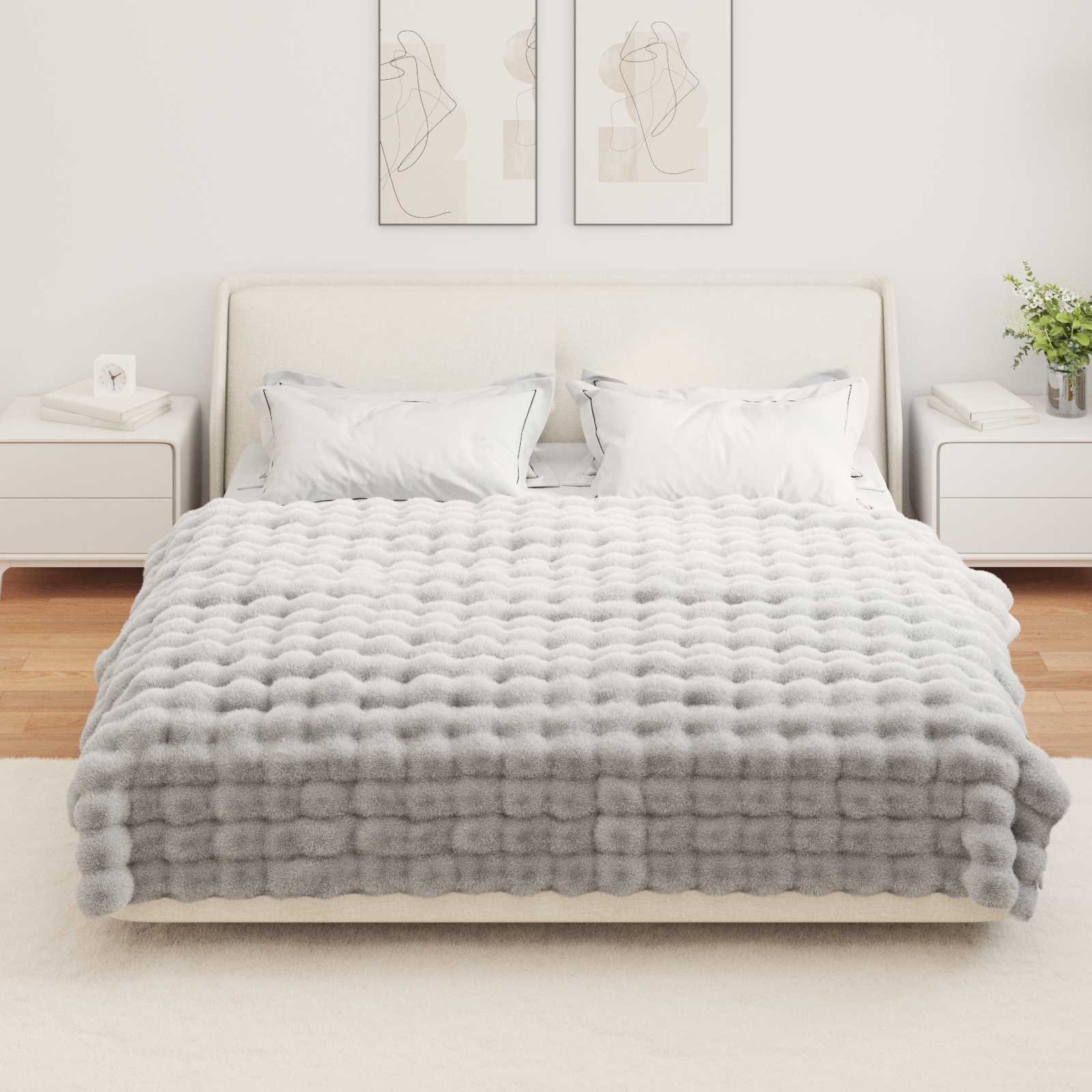 vidaXL Koc antypoślizgowy z sztucznego futra królika Olite 4 pcs Szary