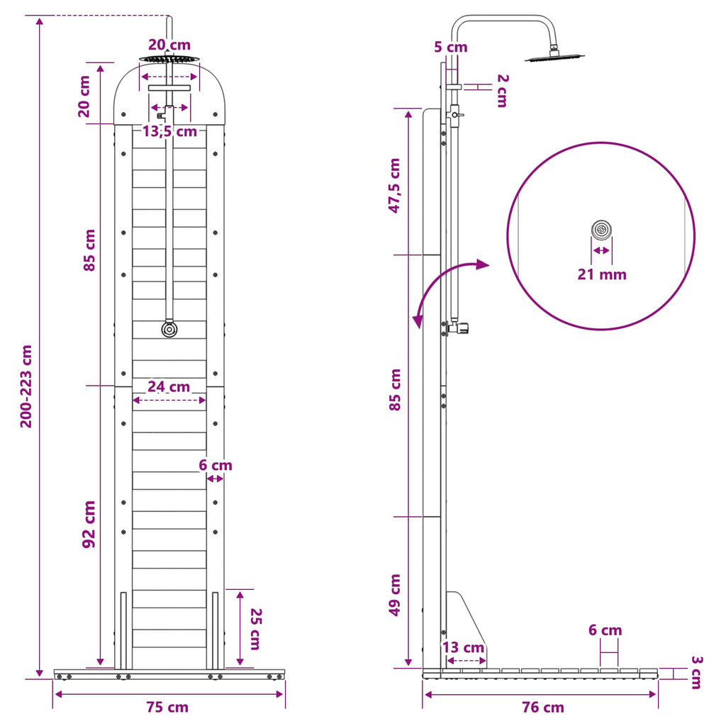 vidaXL Prysznic na zewnątrz 223 cm naturalny
