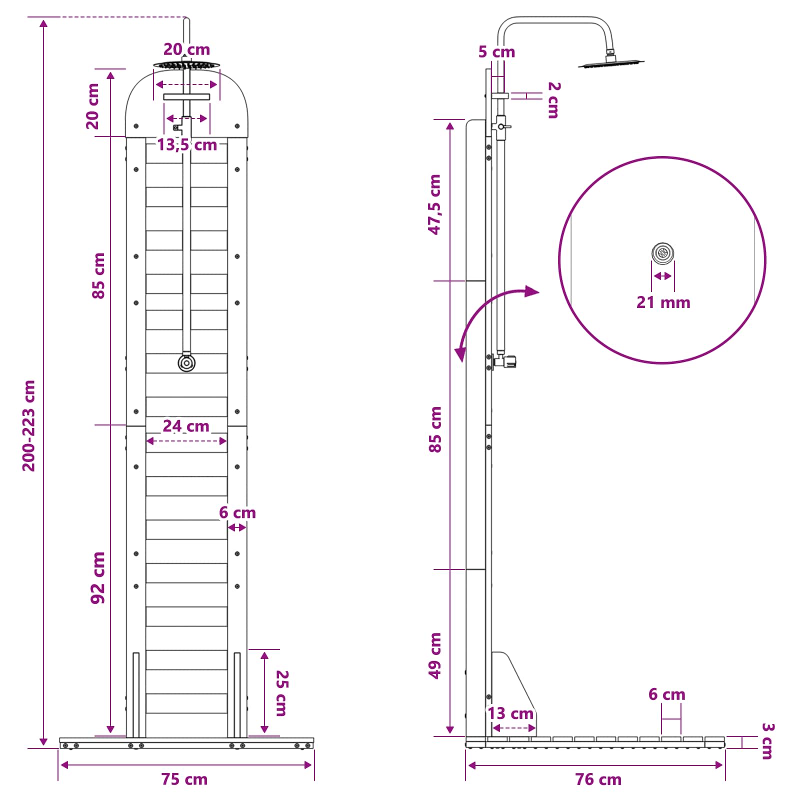 vidaXL Prysznic na zewnątrz 223 cm Biały
