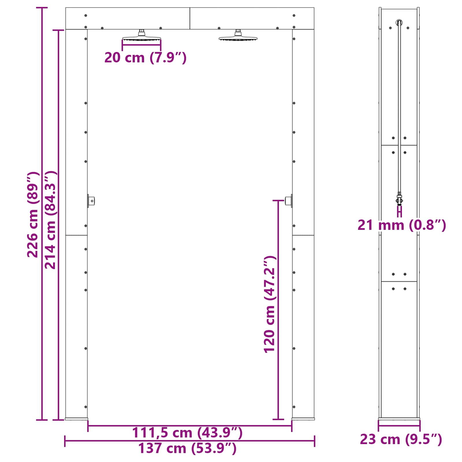 vidaXL Prysznic na zewnątrz 226 cm naturalny