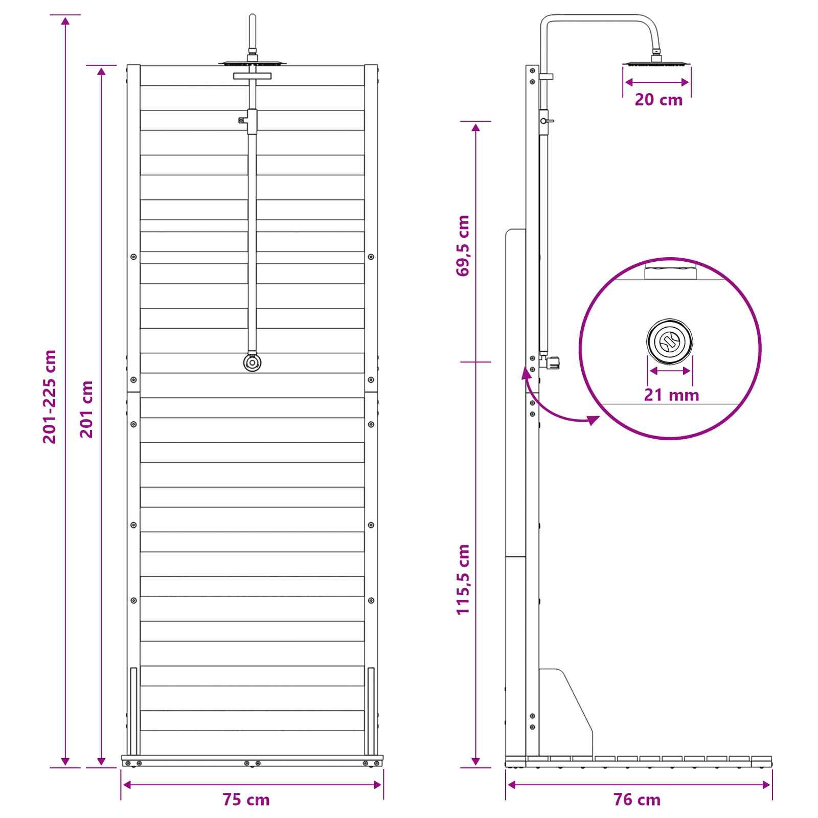 vidaXL Prysznic na zewnątrz 225 cm Biały