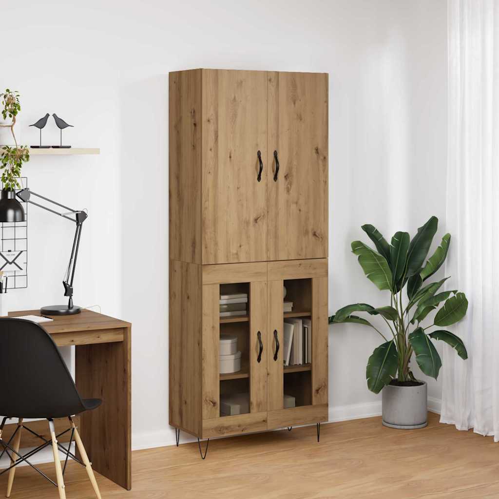 vidaXL Highboard 2 pcs Dąb rzemieślniczy Drewno inżynieryjne i szkło