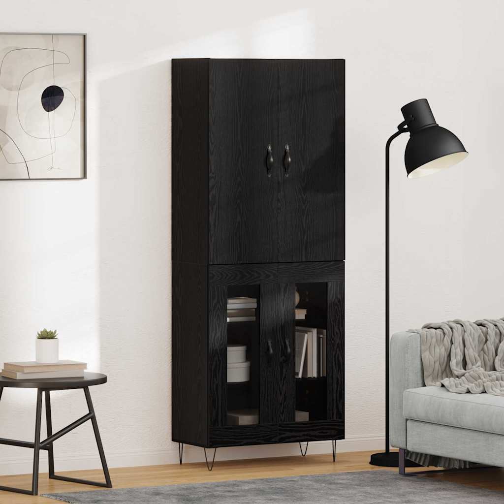 vidaXL Highboard 2 pcs Czarny Dąb Drewno inżynieryjne i szkło