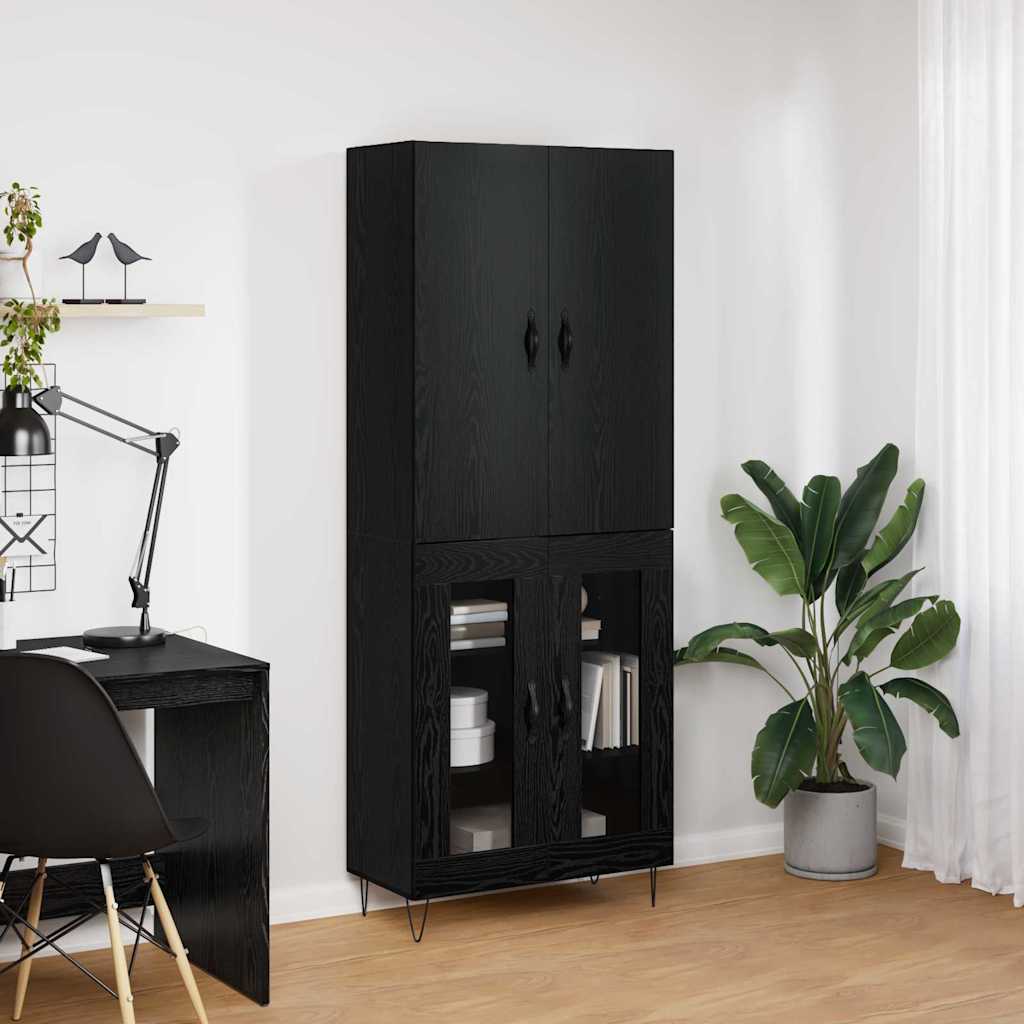 vidaXL Highboard 2 pcs Czarny Dąb Drewno inżynieryjne i szkło