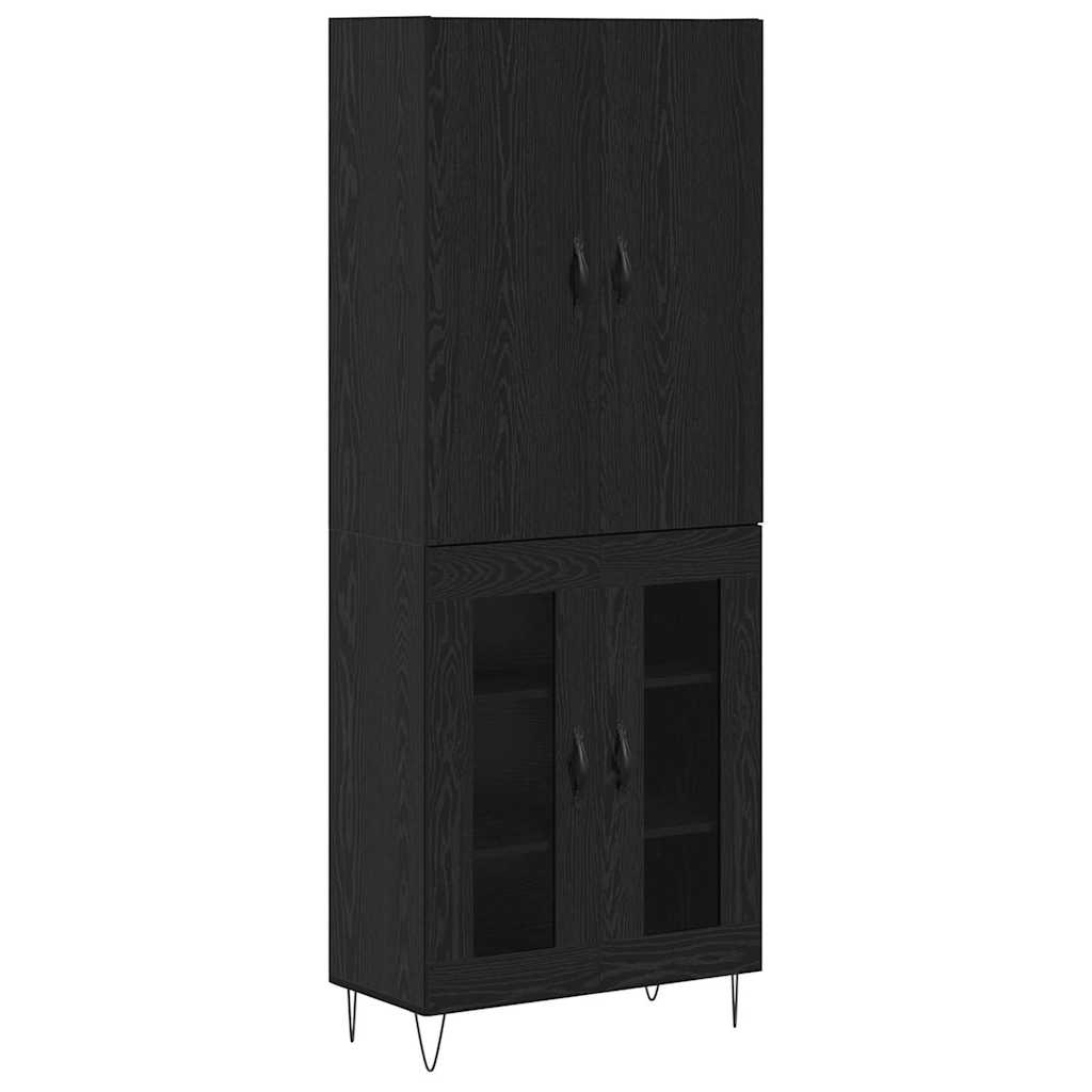 vidaXL Highboard 2 pcs Czarny Dąb Drewno inżynieryjne i szkło