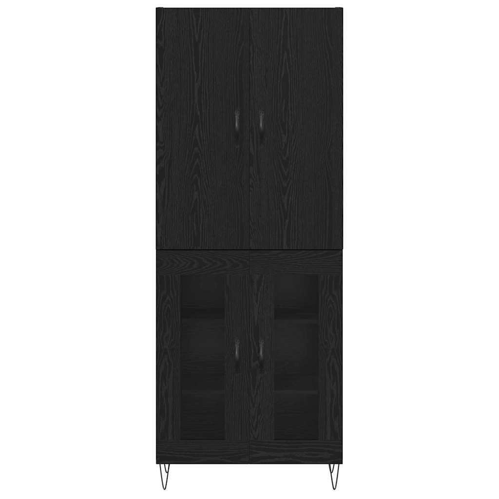 vidaXL Highboard 2 pcs Czarny Dąb Drewno inżynieryjne i szkło