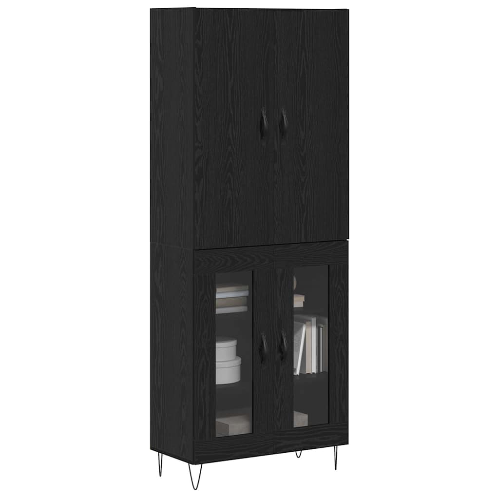 vidaXL Highboard 2 pcs Czarny Dąb Drewno inżynieryjne i szkło