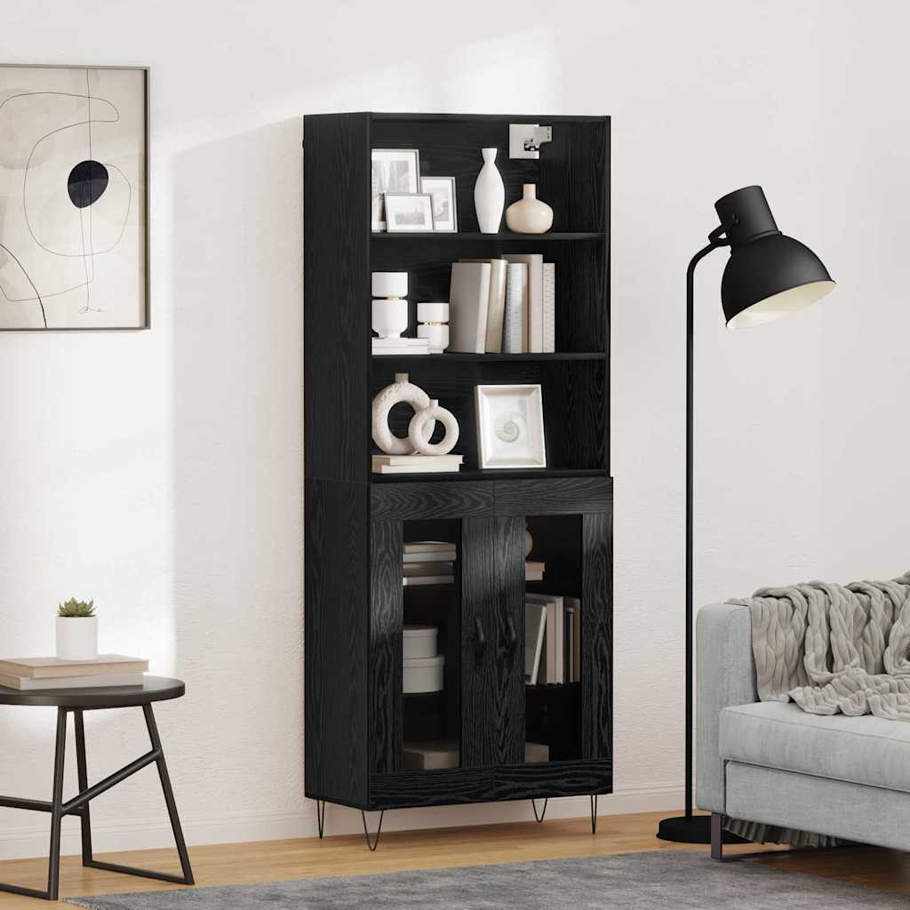 vidaXL Highboard 2 pcs Czarny Dąb Materiał drewnopochodny