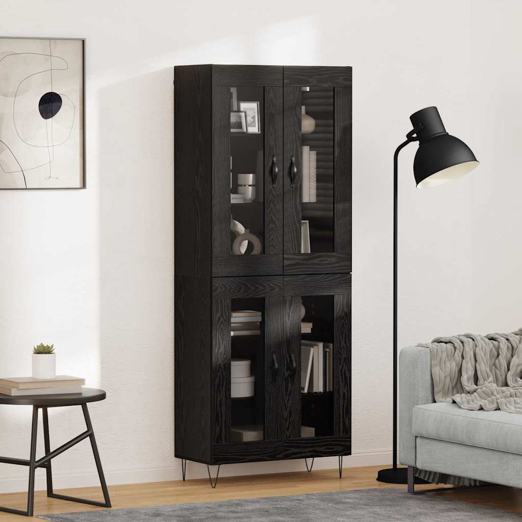 vidaXL Highboard Czarny Dąb 69,5 x 34 x 180 cm Materiał drewnopochodny