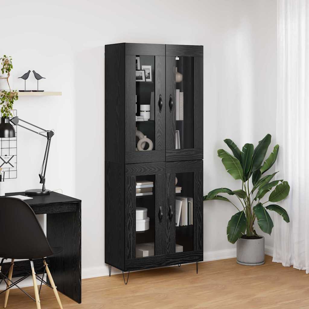 vidaXL Highboard Czarny Dąb 69,5 x 34 x 180 cm Materiał drewnopochodny