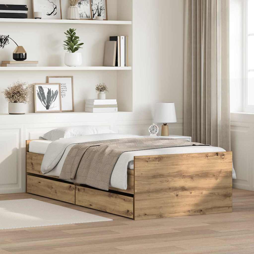 vidaXL Ramka łóżka Dąb rzemieślniczy 90 x 200 cm Lite drewno sosnowe