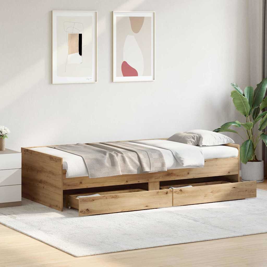 vidaXL Ramka łóżka Dąb rzemieślniczy 90 x 200 cm Lite drewno sosnowe