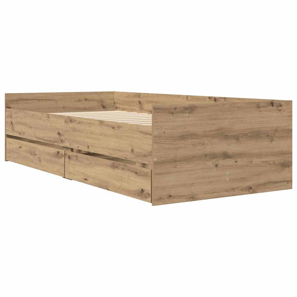 vidaXL Ramka łóżka Dąb rzemieślniczy 90 x 200 cm Lite drewno sosnowe