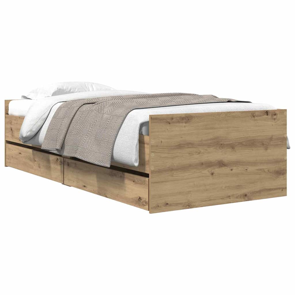 vidaXL Ramka łóżka Dąb rzemieślniczy 90 x 200 cm Lite drewno sosnowe
