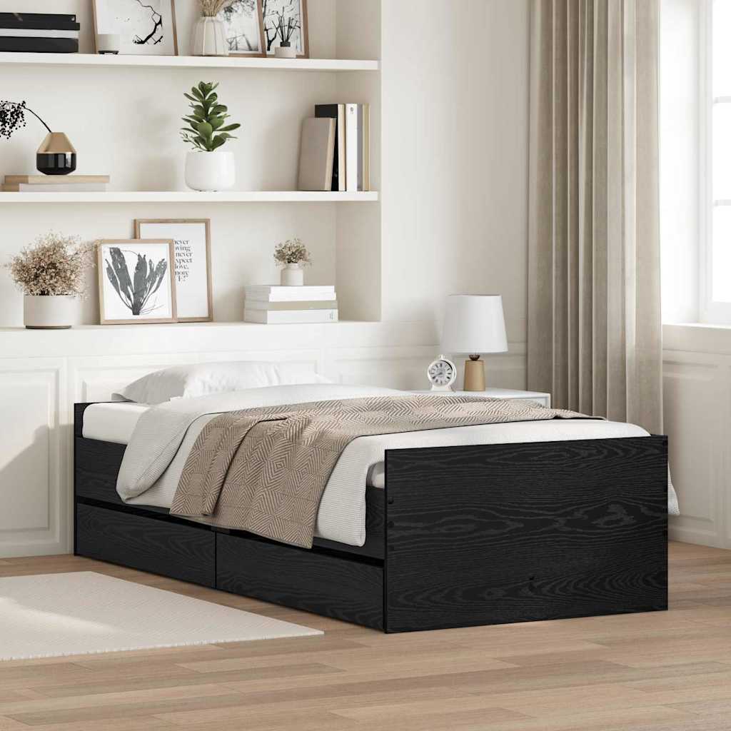 vidaXL Ramka łóżka Czarny Dąb 90 x 200 cm Lite drewno sosnowe