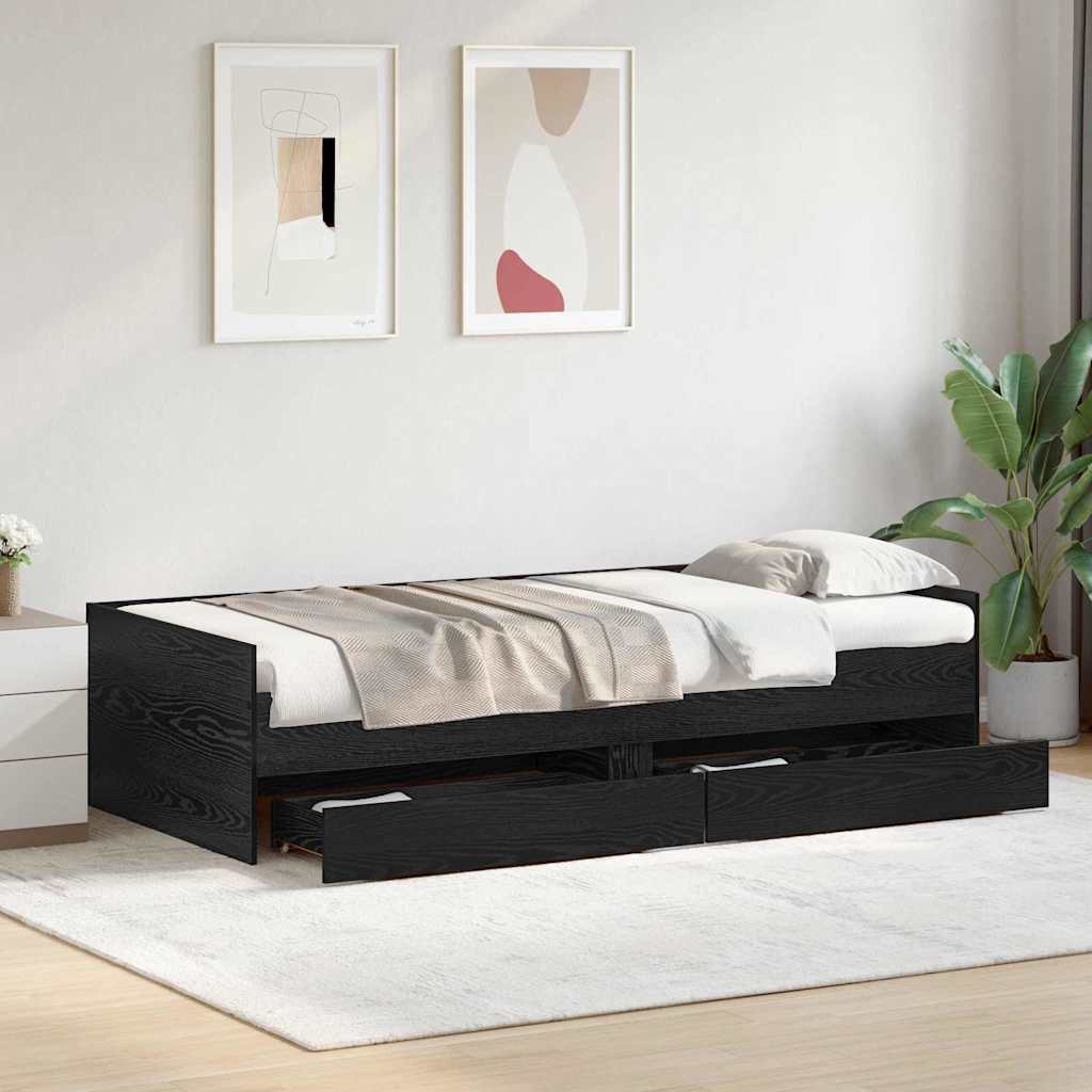vidaXL Ramka łóżka Czarny Dąb 90 x 200 cm Lite drewno sosnowe
